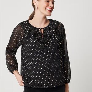 J. Crew Black & gold  Polka Dot Blouse sheer sleeves NEW NWT size XS shirt top